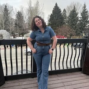 Free people blue denim jumpsuit